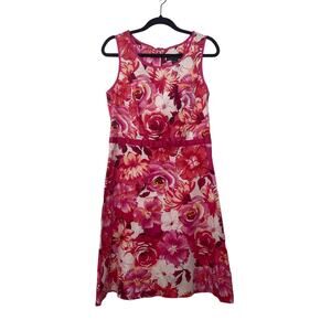 Y2K Componix Sheath Dress Floral Print Sleeveless Round Neck Stretch Pink Red 12